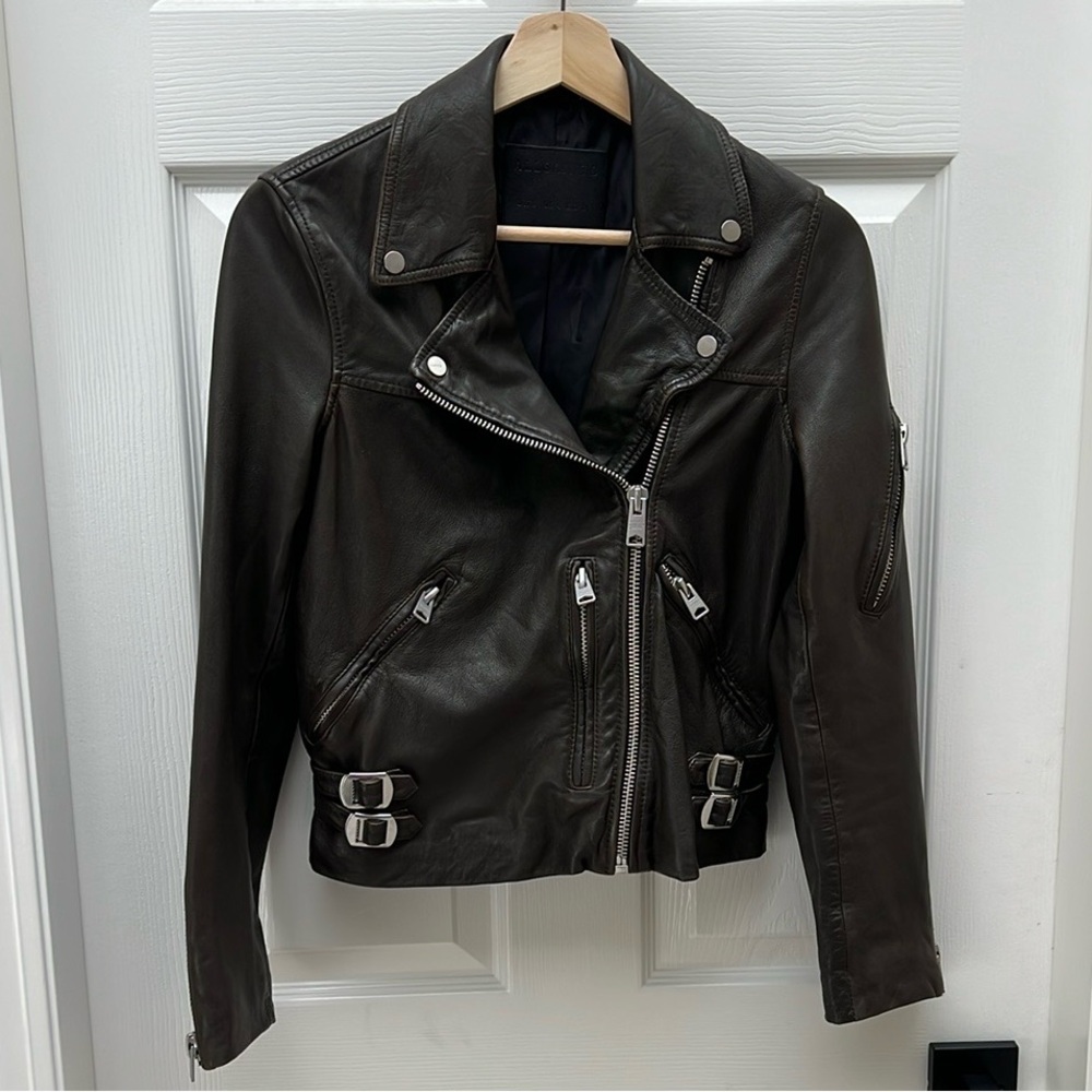 All Saints Dark Brown Prescott Biker Leather Jacket